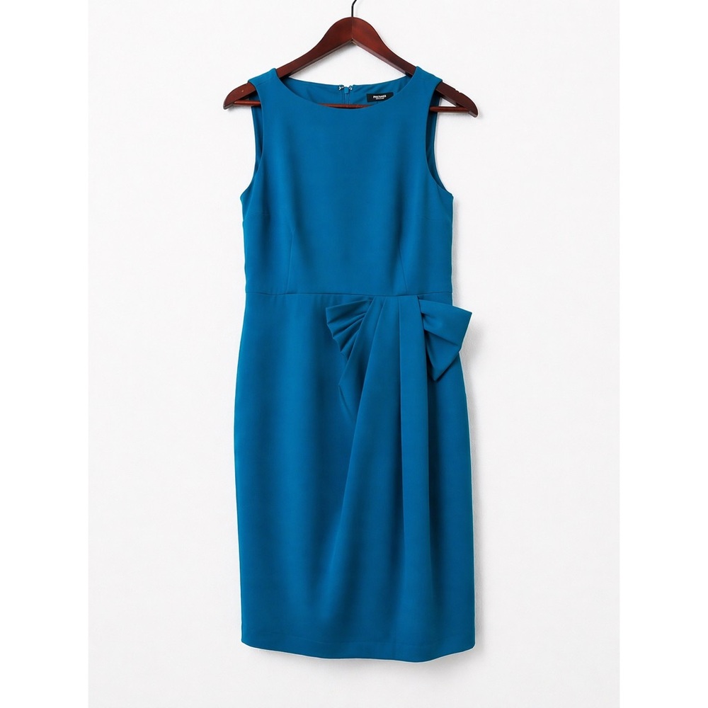 Premise Teal Blue Bow Waist Dress Sleeveless Sheath Elegant Size S